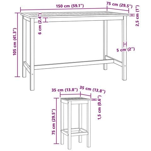 Set Bar da Esterno 7 pcs Naturale Legno di teak solido - Foto 8