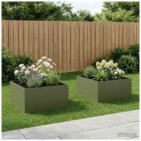 Vaso da giardino 2 pz Verde Oliva 80 x 80 x 40 cm - Foto 2