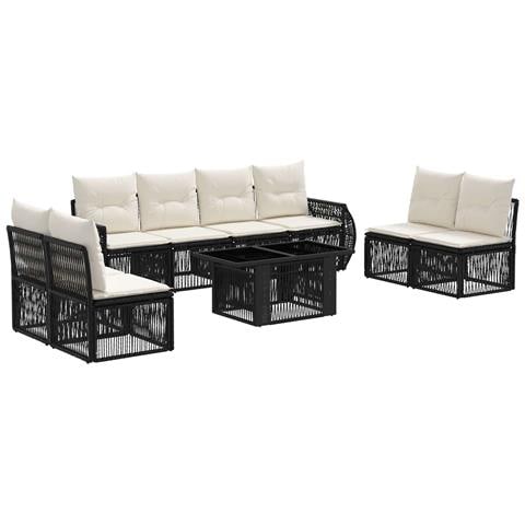 Set Divano da Giardino 9 pz Nero e Bianco Crema polyrattan - Foto 1