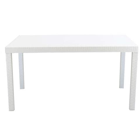 Set Tavolo Da Giardino Rettangolare Fisso Cm 150 X 90 Con 4 Sedie E 2 Poltrone In Wicker Stampato Bianco Da Esterno - Foto 4