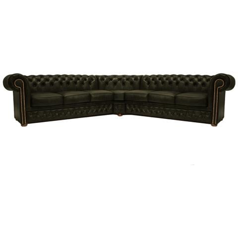Divano Chesterfield Ad Angolo Chesterfield First Class - 3 Angolo 3 - Cloudy Verde - Pelle - Foto 1
