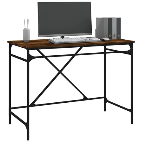 Scrivania Rovere Fumo 100x50x75 Cm In Legno Multistrato E Ferro - Foto 2