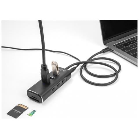 Hub USB 10 Gbps a 3 porte con lettore di schede SD e Micro SD con connettore USB Type-C Cavo da 60 cm e interruttore per ogni porta - Foto 2