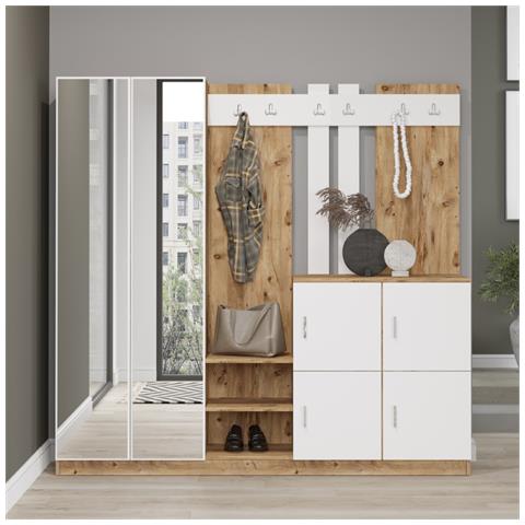 Mobile D'ingresso Con Specchio Legno E Bianco Anka - Foto 7