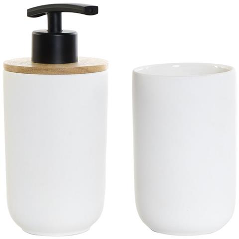 Set Da Bagno Dkd Home Decor 8 X 8 X 18 Cm Bianco Gres Scandinavo (2 Unità) - Foto 1