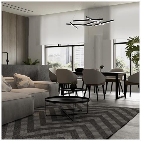 Lampadario A Sospensione Moderno Line Alluminio Nero 6 Luci Led 79w - Foto 2