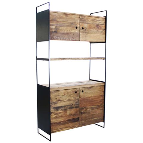 Mobile Alto Scaffale Da Interno In Legno Di Pino E Acciaio Con 4 Ante E 2 Ripiani Linea Industrial - Foto 1