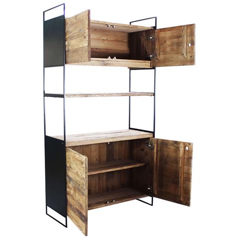 Mobile Alto Scaffale Da Interno In Legno Di Pino E Acciaio Con 4 Ante E 2 Ripiani Linea Industrial - Foto 2