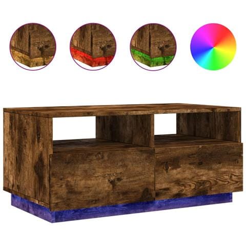 Tavolino Da Soggiorno Con Luci Led Rovere Fumo 90x49x40 Cm - Foto 1