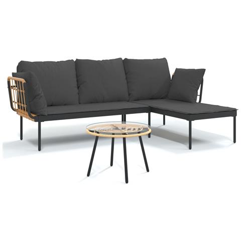 Set Salotto da Giardino 3pz con Cuscini Grigio Scuro Polyrattan - Foto 1