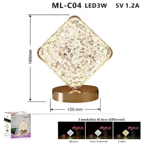 Lampada Tavolo Led Ricaricabile Cristallo Atmosfera 3w Diamante Touch Rombo - Foto 2