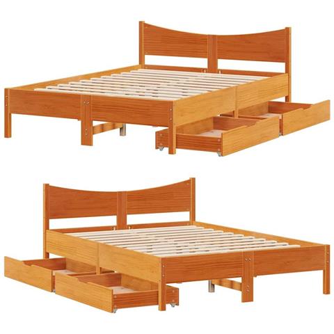 Giroletto Cassetti Marrone Cera 120x200 cm Legno Massello Pino - Foto 2