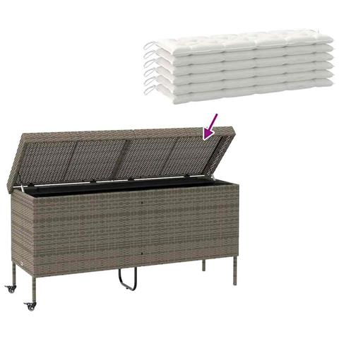 Contenitore da Giardino con Ruote Grigio 160x55x75cm Polyrattan - Foto 10