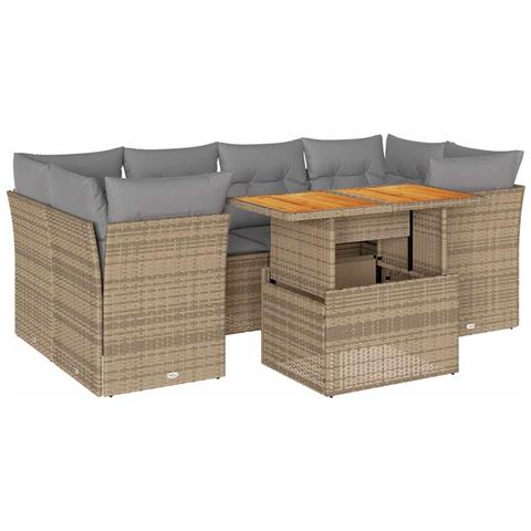 Set Divani Da Giardino 7 Pz Con Cuscini Beige In Polyrattan - Foto 2