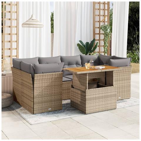 Set Divani Da Giardino 7 Pz Con Cuscini Beige In Polyrattan - Foto 1