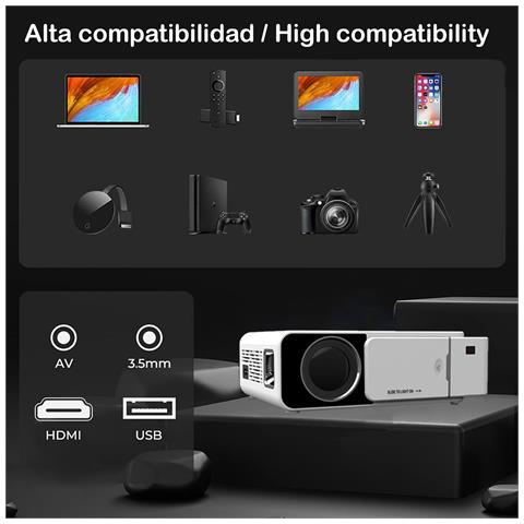 Proiettore Led T500 Wifi, Con Airplay E Miracast. Supporta Full Hd1080, Da 30 A 170 Pollici, Altoparlante E Telecomando. - Foto 2