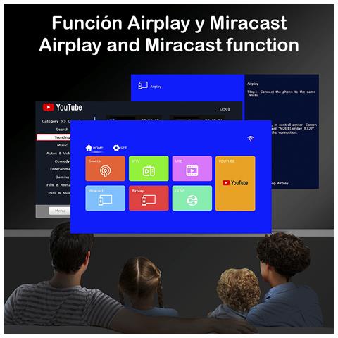 Proiettore Led T500 Wifi, Con Airplay E Miracast. Supporta Full Hd1080, Da 30 A 170 Pollici, Altoparlante E Telecomando. - Foto 6