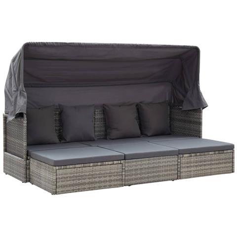 Lettino Da Giardino Con Tettuccio In Polyrattan Grigio Mélange - Foto 2