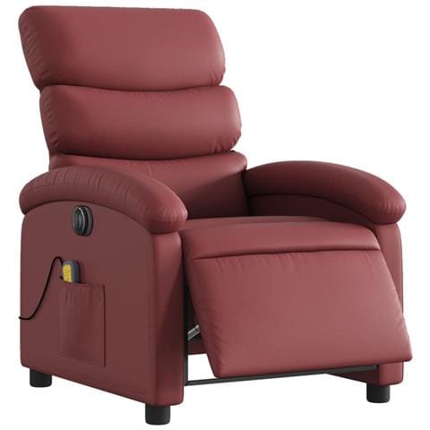Poltrona Massaggiante Reclinabile Rosso Vino In Similpelle - Foto 2