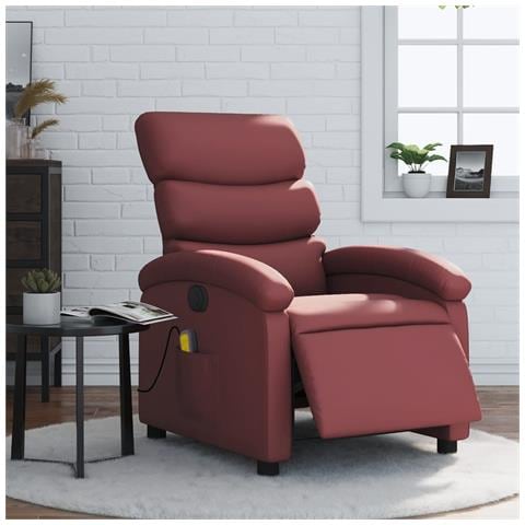 Poltrona Massaggiante Reclinabile Rosso Vino In Similpelle - Foto 8