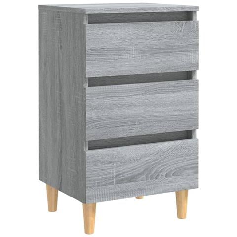 Lusso Casadino -  Comodino Con Gambe In Legno Massello Grigio Sonoma 40x35x69 Cm - Foto 1