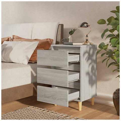 Lusso Casadino -  Comodino Con Gambe In Legno Massello Grigio Sonoma 40x35x69 Cm - Foto 2