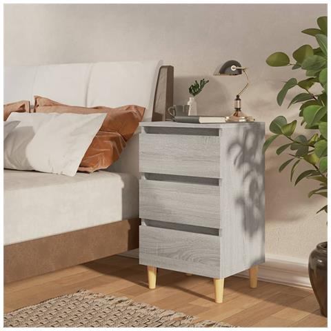 Lusso Casadino -  Comodino Con Gambe In Legno Massello Grigio Sonoma 40x35x69 Cm - Foto 8