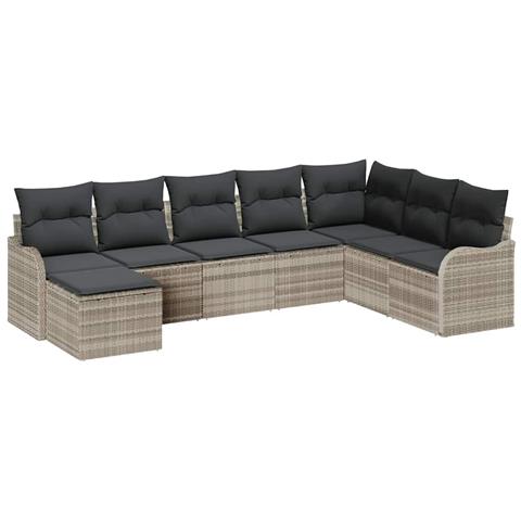 Set Divano da Giardino  con Cuscini Grigio Chiaro Polyrattan da 8 Pezzi, Divano da Giardino a 2 Posti con Stoccaggio & Cuscini Grigio Chiaro Polyrattan - Foto 1