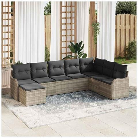 Set Divano da Giardino  con Cuscini Grigio Chiaro Polyrattan da 8 Pezzi, Divano da Giardino a 2 Posti con Stoccaggio & Cuscini Grigio Chiaro Polyrattan - Foto 2