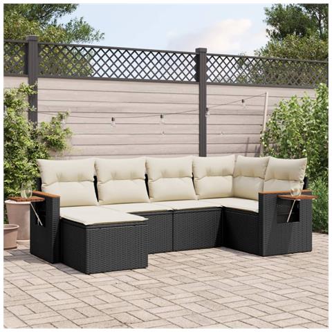 Set Divano da Giardino 6 pz con Cuscini Nero in Polyrattan - Foto 2