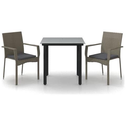 Set Salotto Giardino 3 pz con Cuscini Nero e Grigio Polyrattan - Foto 1