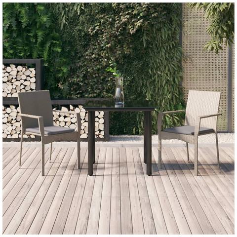 Set Salotto Giardino 3 pz con Cuscini Nero e Grigio Polyrattan - Foto 2
