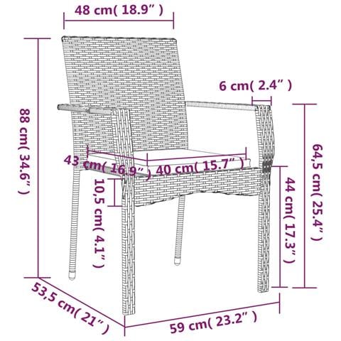 Set Salotto Giardino 3 pz con Cuscini Nero e Grigio Polyrattan - Foto 9
