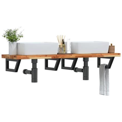 Ripiano A Parete Per Lavabo In Acciaio E Massello Di Acacia - Foto 8