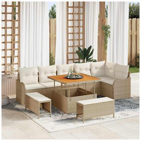 Set Divano da Giardino 9 pcs Beige e Crema 100 x 100 x 71 cm - Foto 2