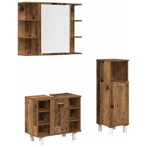 Set Mobili da Bagno 3 pz Legno Antico in Legno Multistrato - Foto 1