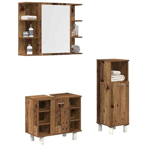 Set Mobili da Bagno 3 pz Legno Antico in Legno Multistrato - Foto 2