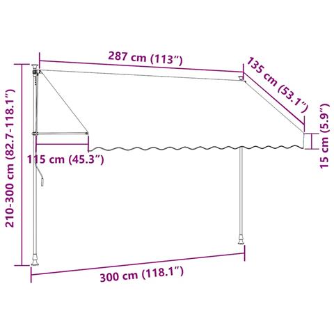 Tenda Da Sole Retrattile Manuale Con Led 300 Cm Antracite - Foto 8
