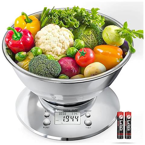 Bilancia Da Cucina Digitale In Acciaio Inox Con Ciotola - Capacità 5000g - Foto 1