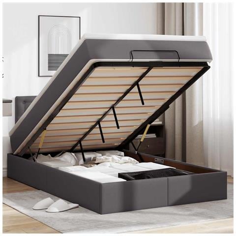 Struttura Letto Pouf con Materasso Grigio 120x190 cm Similpelle - Foto 2