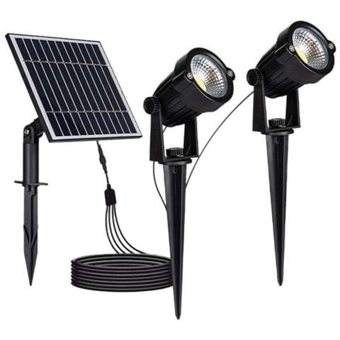 2*Faretti LED da Giardino 2*1.2W con Picchetto e Pannello Solare Colore Nero 3000K IP65, colore Nero - Foto 1