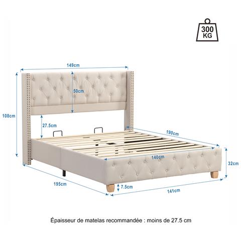 Letto Imbottito In Lino Beige Con Dettagli Trapuntati - Foto 2