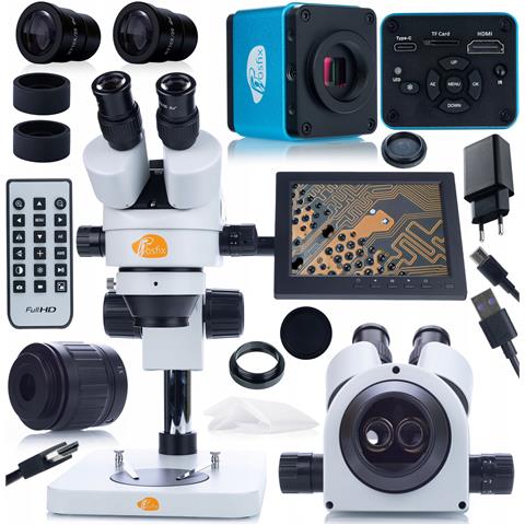 Set Microscopio Completo Mercury Pro Con Telecamera E Display 8"" - Testa Trinoculare, Zoom 7x-45x, Compatibile Con Applicazioni Scientifiche E Industriali - Foto 1