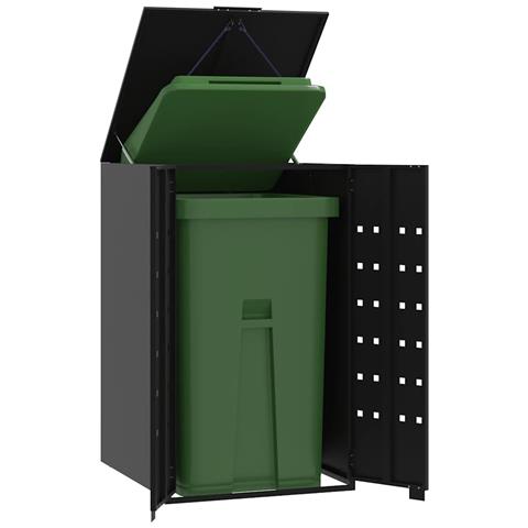 Copribidone con Ruote per Bidone Singolo Nero 69x79x117 Acciaio - Foto 2