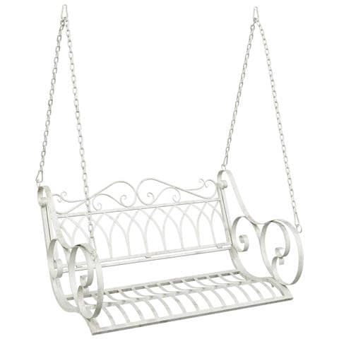 Panchina a Dondolo Acciaio 109 x 75 x 59 cm Bianco Antico - Foto 1