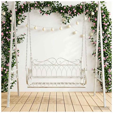 Panchina a Dondolo Acciaio 109 x 75 x 59 cm Bianco Antico - Foto 2