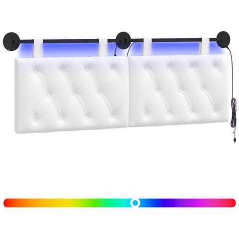 Testiera sospesa Con luce LED Bianco Tessuto - Foto 1