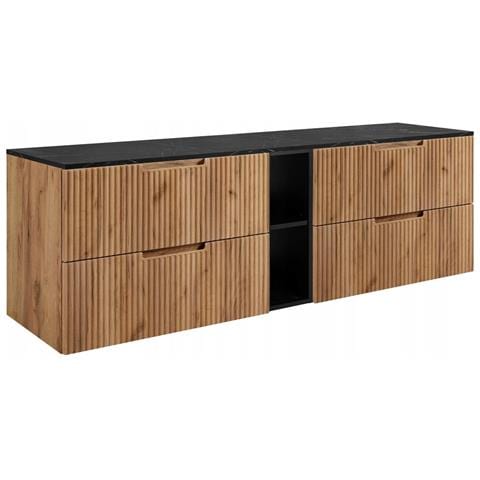 Mobile sottolavabo nero da 100 cm, Piano in finitura marmo nero, 2 cassetti, Sospeso, Ripiano nero integrato, MODERNO - Foto 1