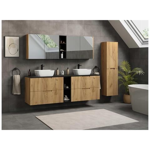 Mobile sottolavabo nero da 100 cm, Piano in finitura marmo nero, 2 cassetti, Sospeso, Ripiano nero integrato, MODERNO - Foto 5