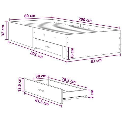 Struttura del letto con cassetto Bianco Legno ingegnerizzato - Foto 9